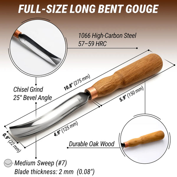 Long Bent Gouge – Sweep 7, 22 mm