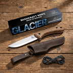 Couteau Bushcraft en acier au carbone Manche en noyer avec étui en cuir – BSH2 Glacier