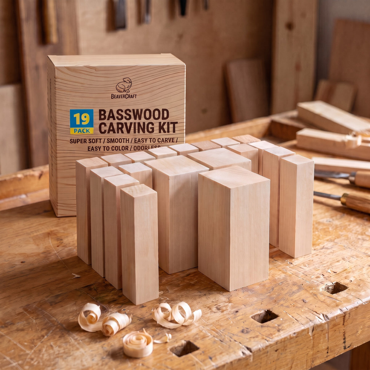 Basswood Carving Block Set, 19 pcs