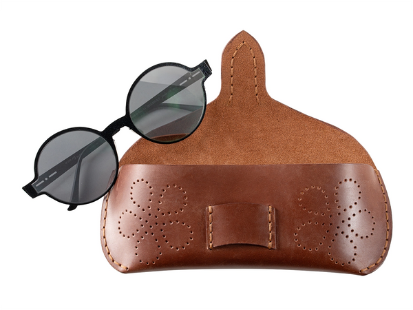 Brown leather sunglasses case