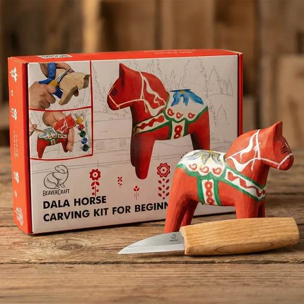 Kit de sculpture cheval Dala – Kit complet de démarrage pour whittling pour débutants – DIY02