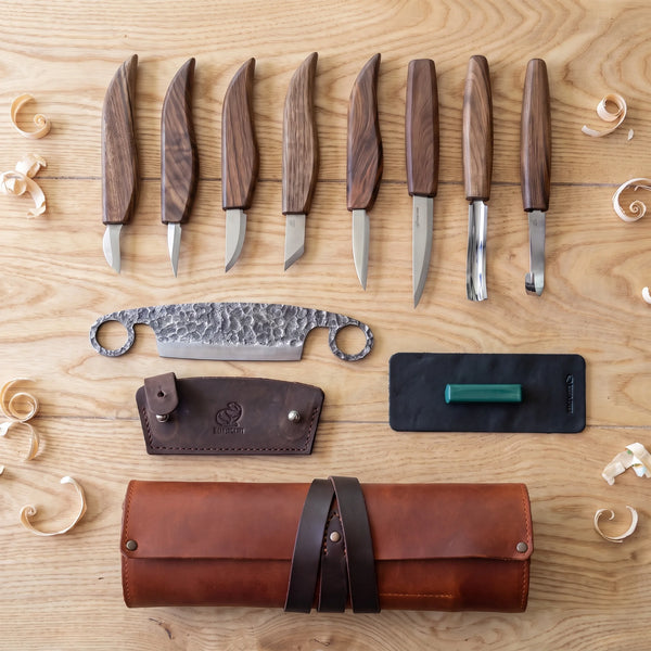 Ensemble Deluxe de Sculpture sur Bois avec Manches en Noyer – S18X+