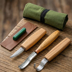 Left-Handed Spoon, Bowl & Kuksa Carving Set in Tool Roll, 3 pcs