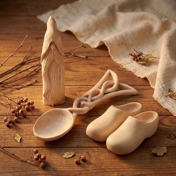 Wizard's Choice – Komplettes Holzschnitz-Set mit Zauberer, keltischem Löffel & Holzschuhen – BDIY03_04_10