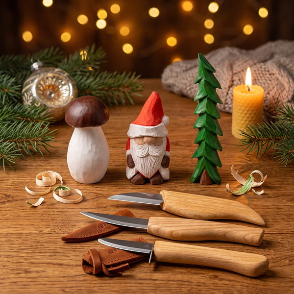 Urlaubsspaß-Set – Komplettes Holzschnitzerei-Set mit Weihnachtsmann, Familienspaß und Fichte – BDIY06_08_09