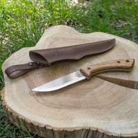 BSH1 Dune – Bushcraft-Messer aus Kohlenstoffstahl, Griff aus Walnussholz (+Lederscheide)