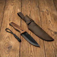 Couteau Bushcraft à lame fixe en acier au carbone Manche en noyer avec étui en cuir – BSH3 Nightfall