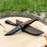 Couteau Bushcraft à lame fixe en acier au carbone Manche en noyer avec étui en cuir – BSH3 Nightfall
