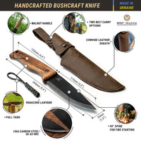 Couteau Bushcraft à lame fixe en acier au carbone Manche en noyer avec étui en cuir – BSH3 Nightfall