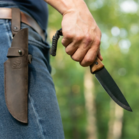 Couteau Bushcraft à lame fixe en acier au carbone Manche en noyer avec étui en cuir – BSH3 Nightfall