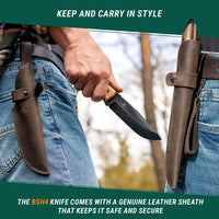 Cuchillo Bushcraft de Acero al Carbono Mango de Nogal con Funda de Cuero – BSH4 Dusk