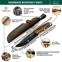 Cuchillo Bushcraft de Acero al Carbono Mango de Nogal con Funda de Cuero – BSH4 Dusk