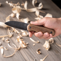Couteau Bushcraft compact en acier au carbone Manche en noyer avec étui en cuir – BSH5 Shadow