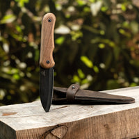 Couteau Bushcraft compact en acier au carbone Manche en noyer avec étui en cuir – BSH5 Shadow