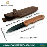 Couteau Bushcraft compact en acier au carbone Manche en noyer avec étui en cuir – BSH5 Shadow