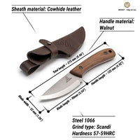 BSH7 Wild Harvest – Bushcraft-Messer aus Kohlenstoffstahl, Griff aus Walnussholz mit Lederscheide