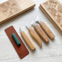 Chip Carving Knife Set in Tool Roll, 4 pcs